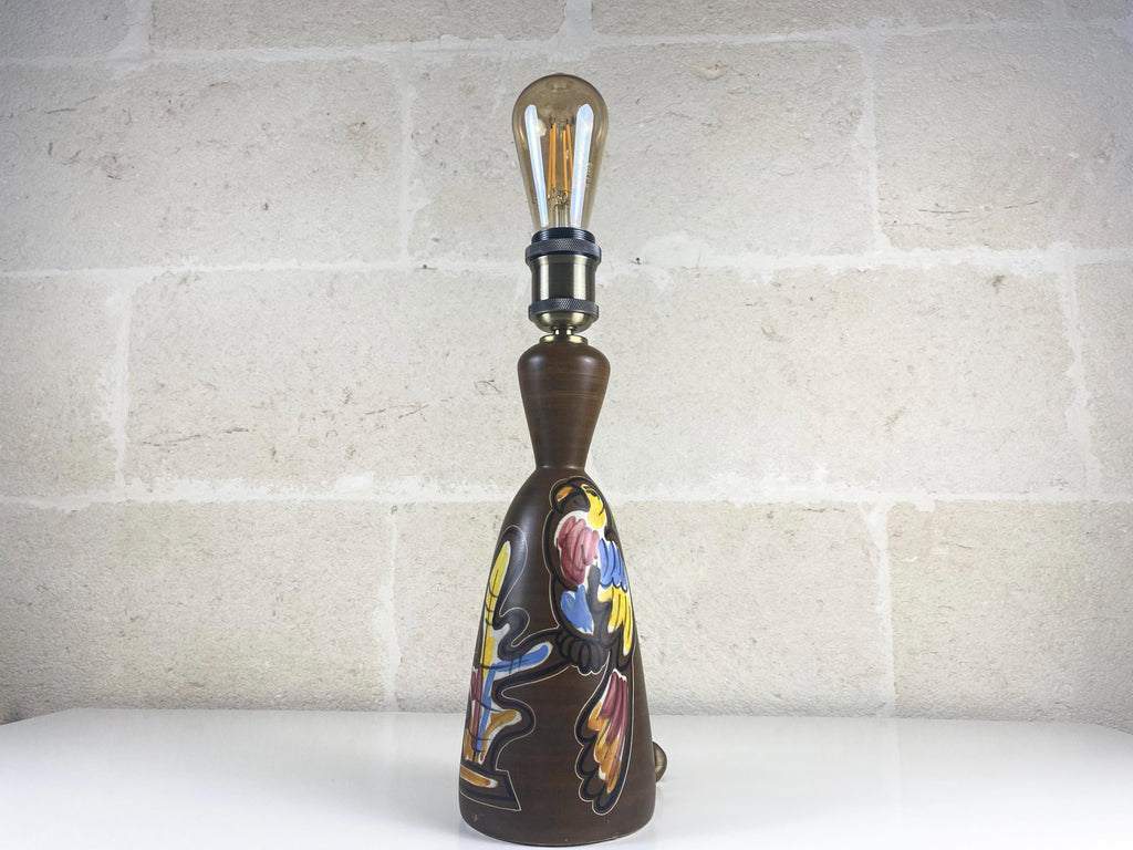 Vintage Italian Ceramic Lamp, Ceramiche Campione Hand-Painted Parrots