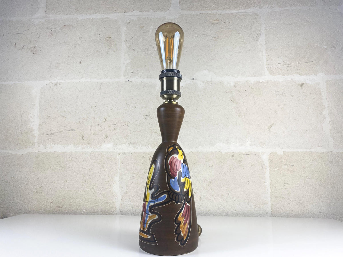 Lampe vintage en céramique italienne, perroquets peints à la main par Ceramiche Campione