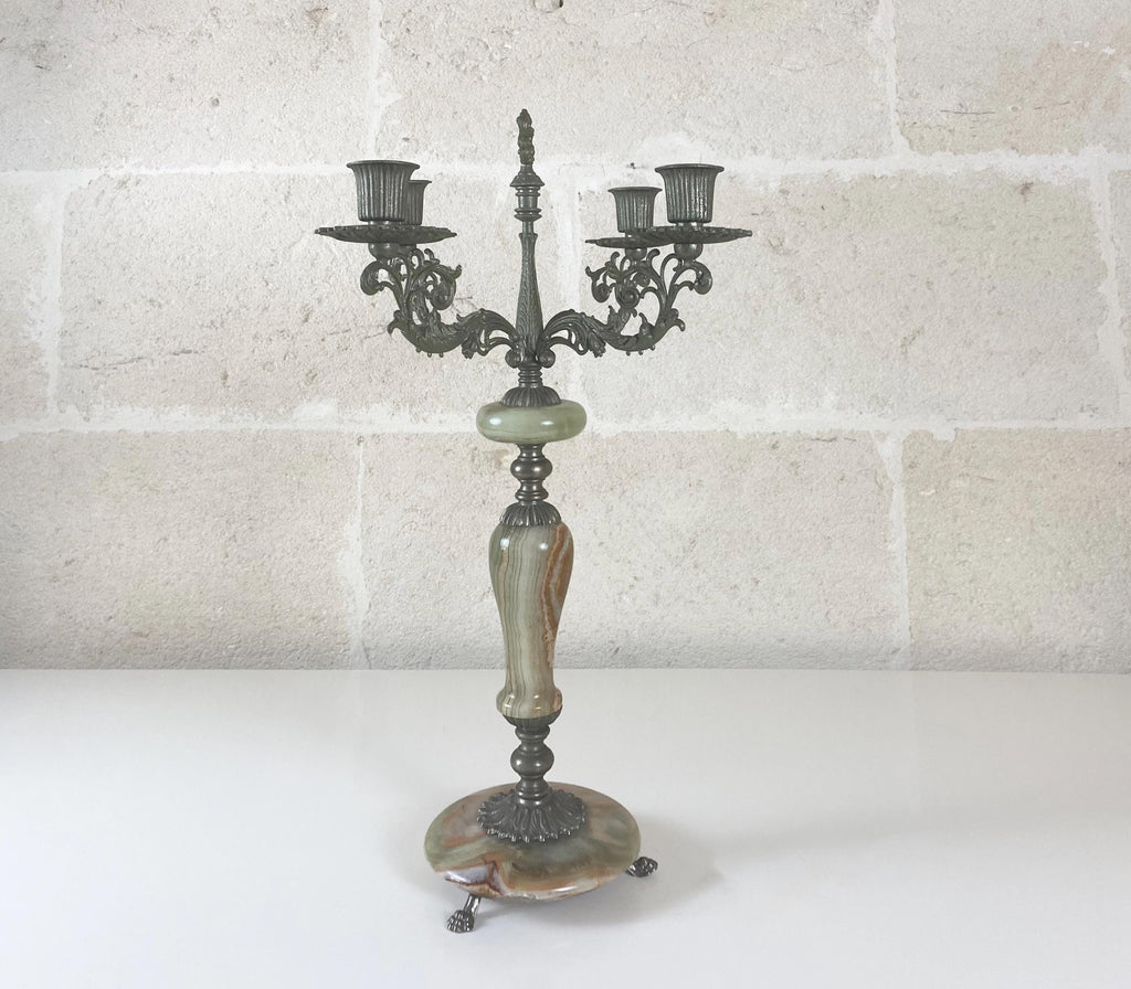 Large Vintage Italian Onyx Four-Arm Candelabrum, Neoclassical Revival