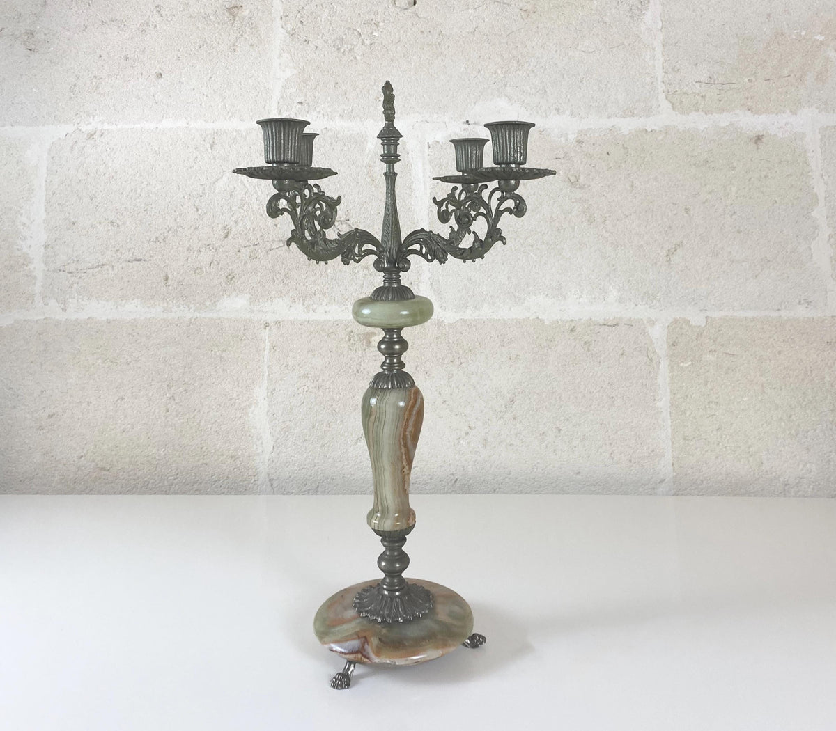 Large Vintage Italian Onyx Four-Arm Candelabrum, Neoclassical Revival