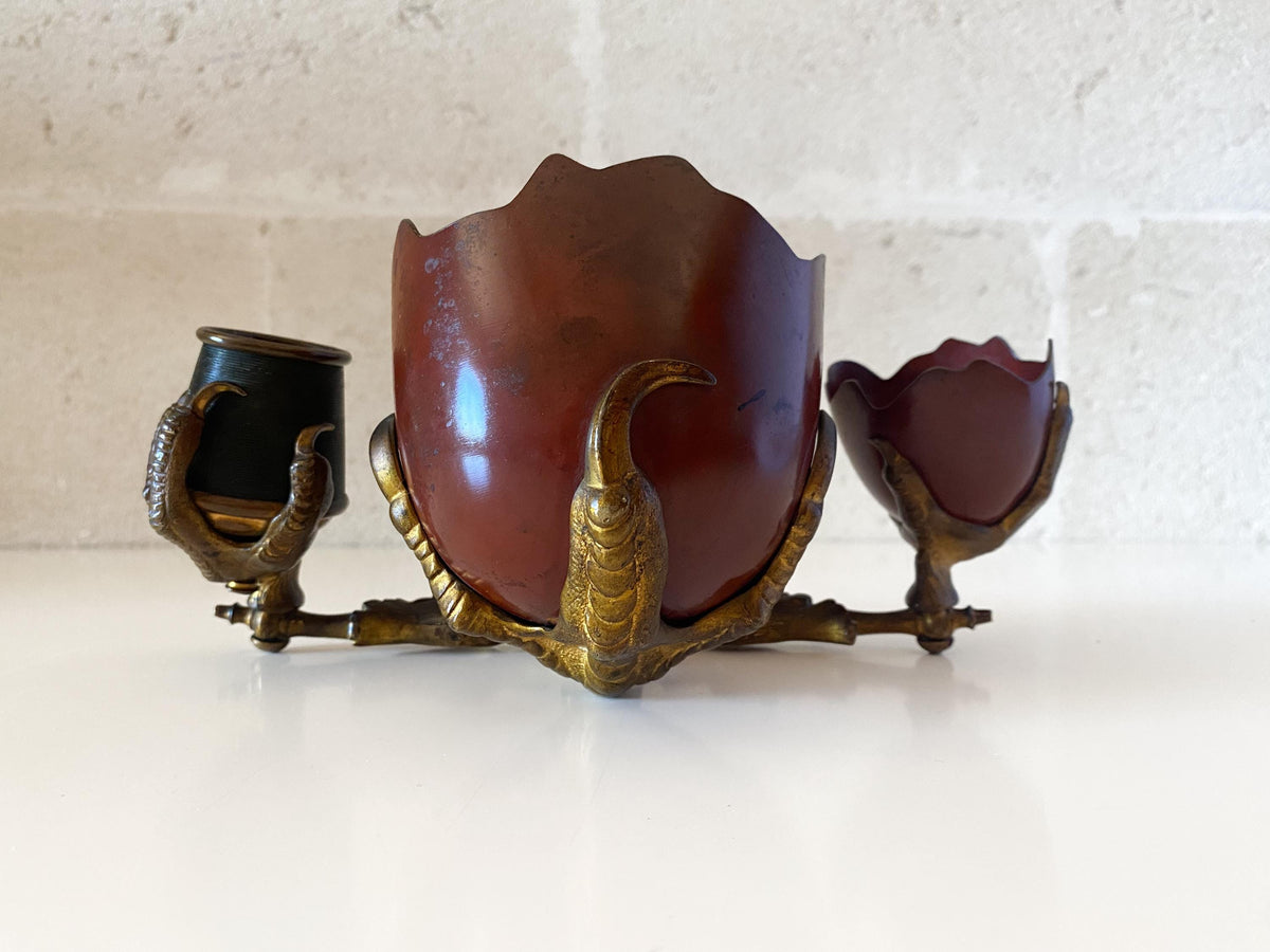 Encrier naturaliste Art nouveau en bronze ancien, finition or moulu