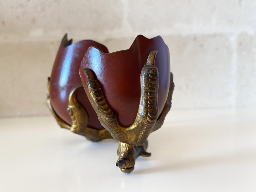 Encrier naturaliste Art nouveau en bronze ancien, finition or moulu