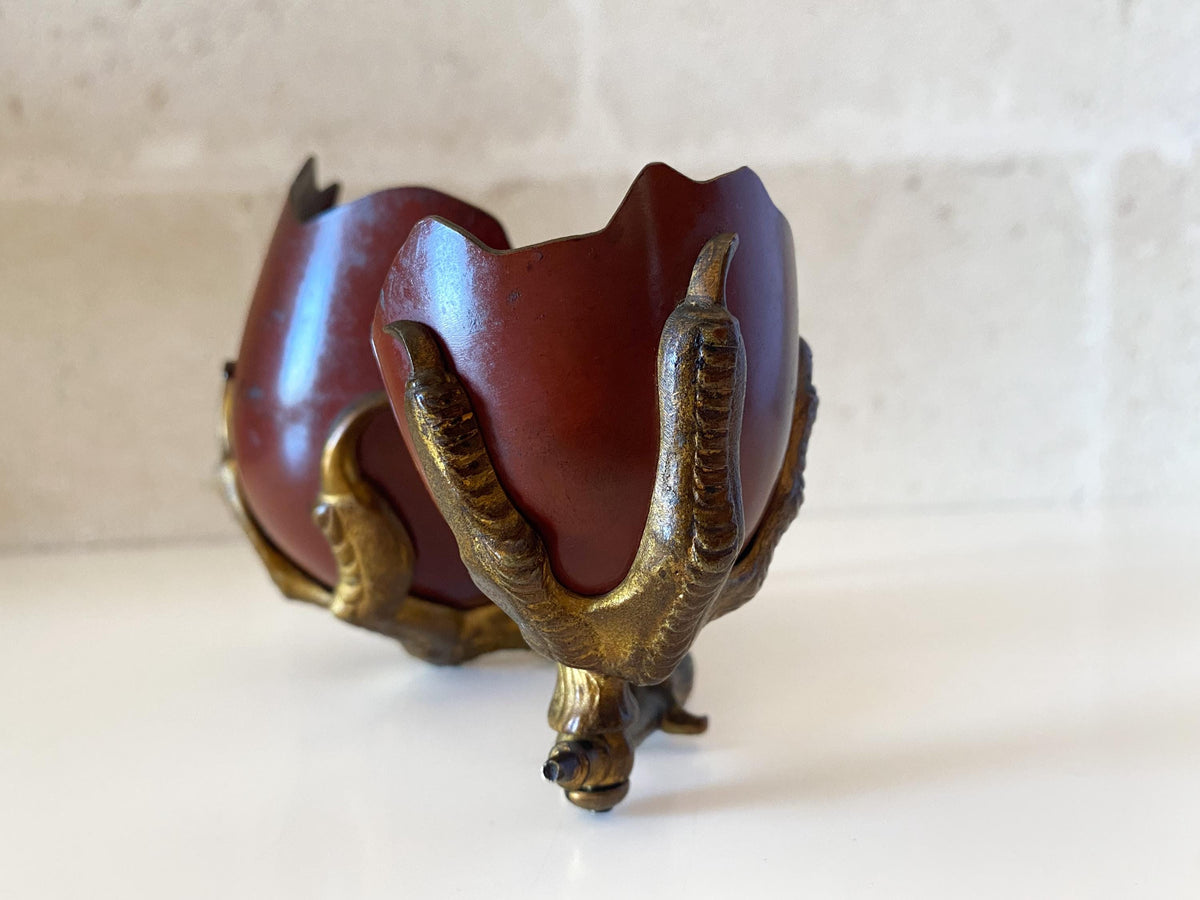 Encrier naturaliste Art nouveau en bronze ancien, finition or moulu