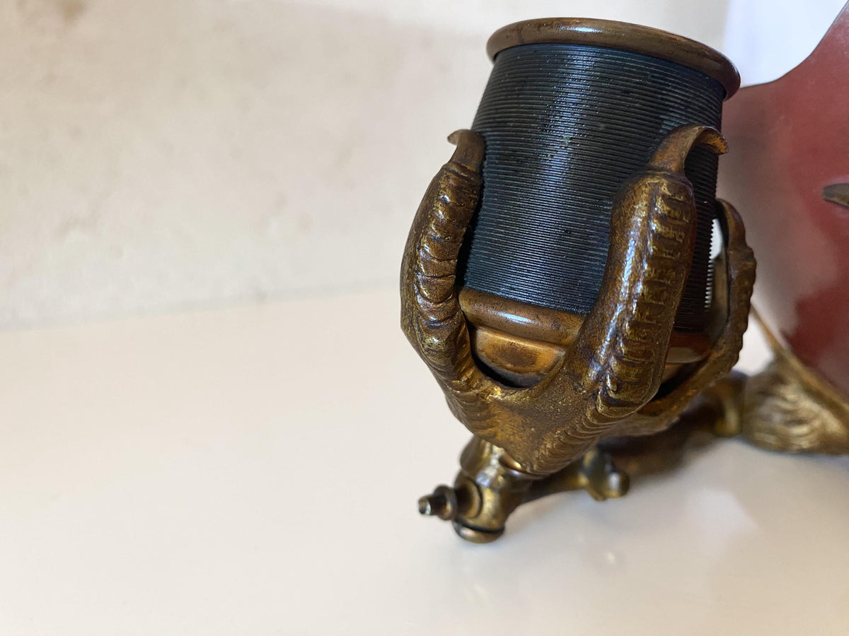 Encrier naturaliste Art nouveau en bronze ancien, finition or moulu