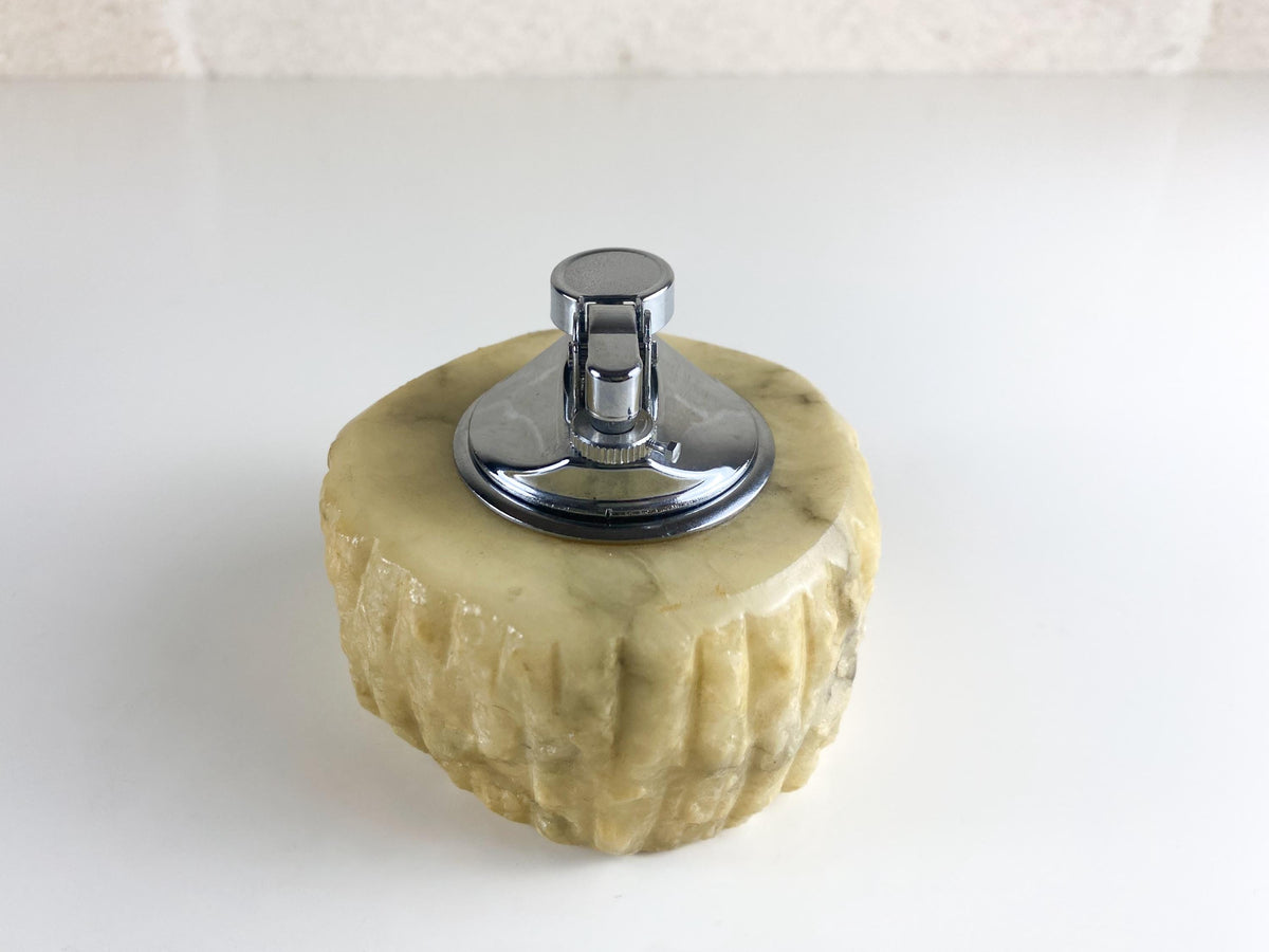 Conjunto vintage de alabastro italiano – Cuenco escultural, caja de piedra y encendedor de mesa – Atribuido a Romano Bianchi