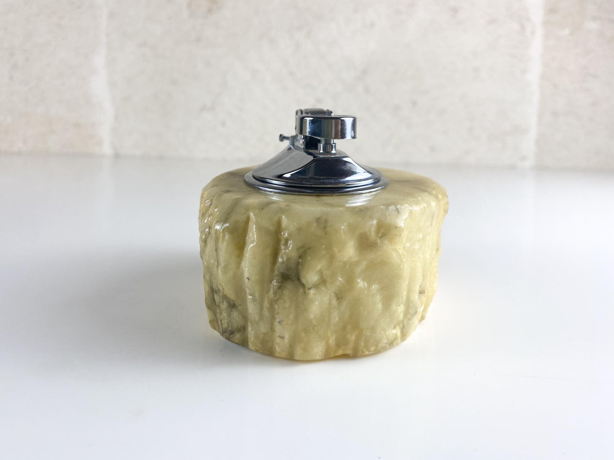 Conjunto vintage de alabastro italiano – Cuenco escultural, caja de piedra y encendedor de mesa – Atribuido a Romano Bianchi
