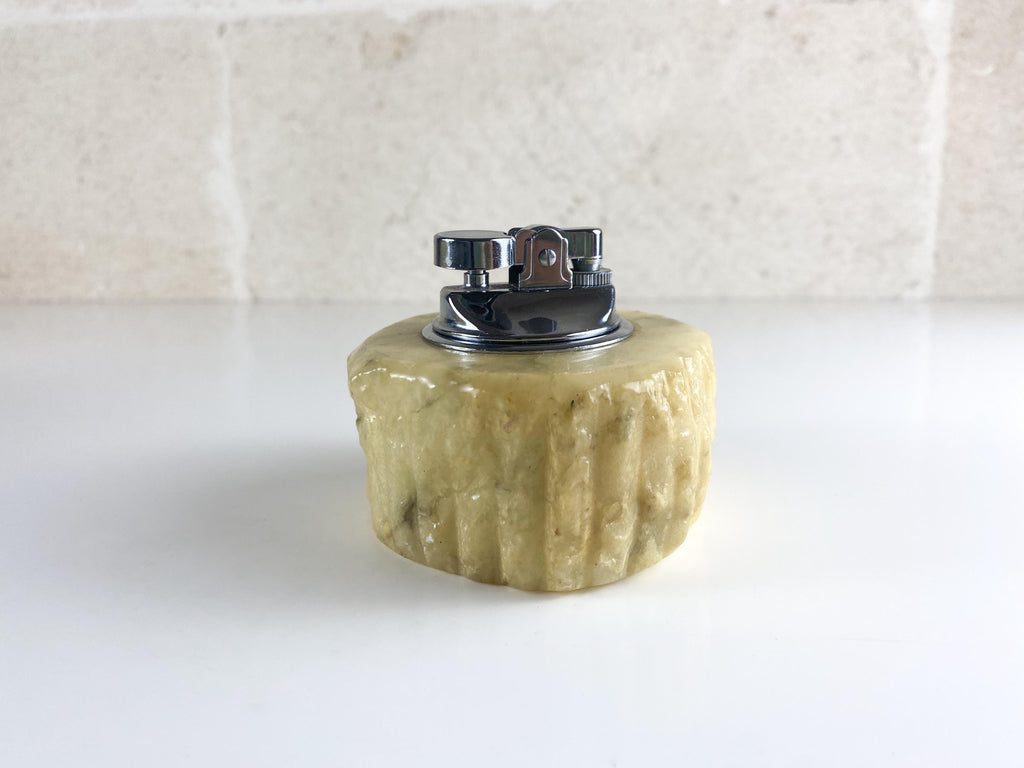 Conjunto vintage de alabastro italiano – Cuenco escultural, caja de piedra y encendedor de mesa – Atribuido a Romano Bianchi