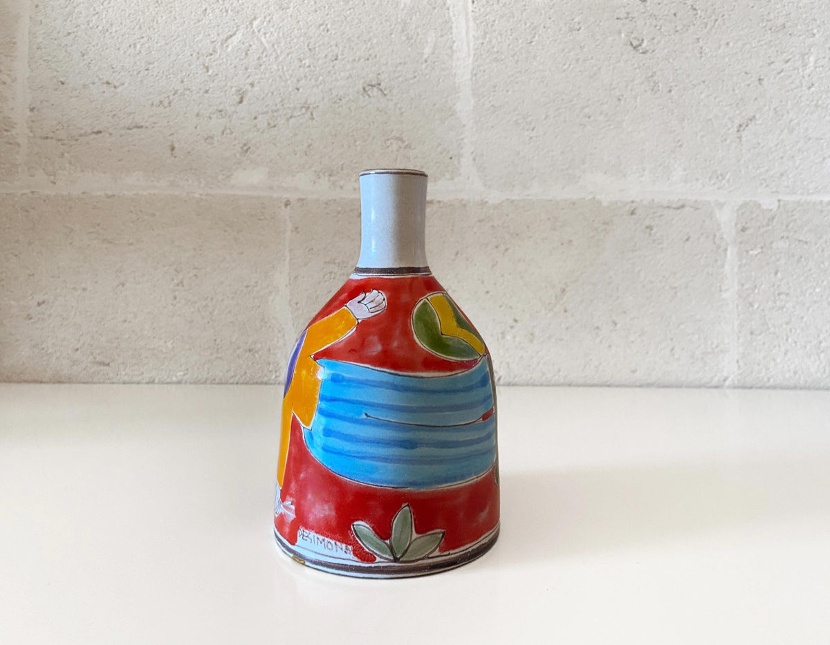 Vintage De Simone Ceramic Vase, Hand Painted Sicilian Folk Art