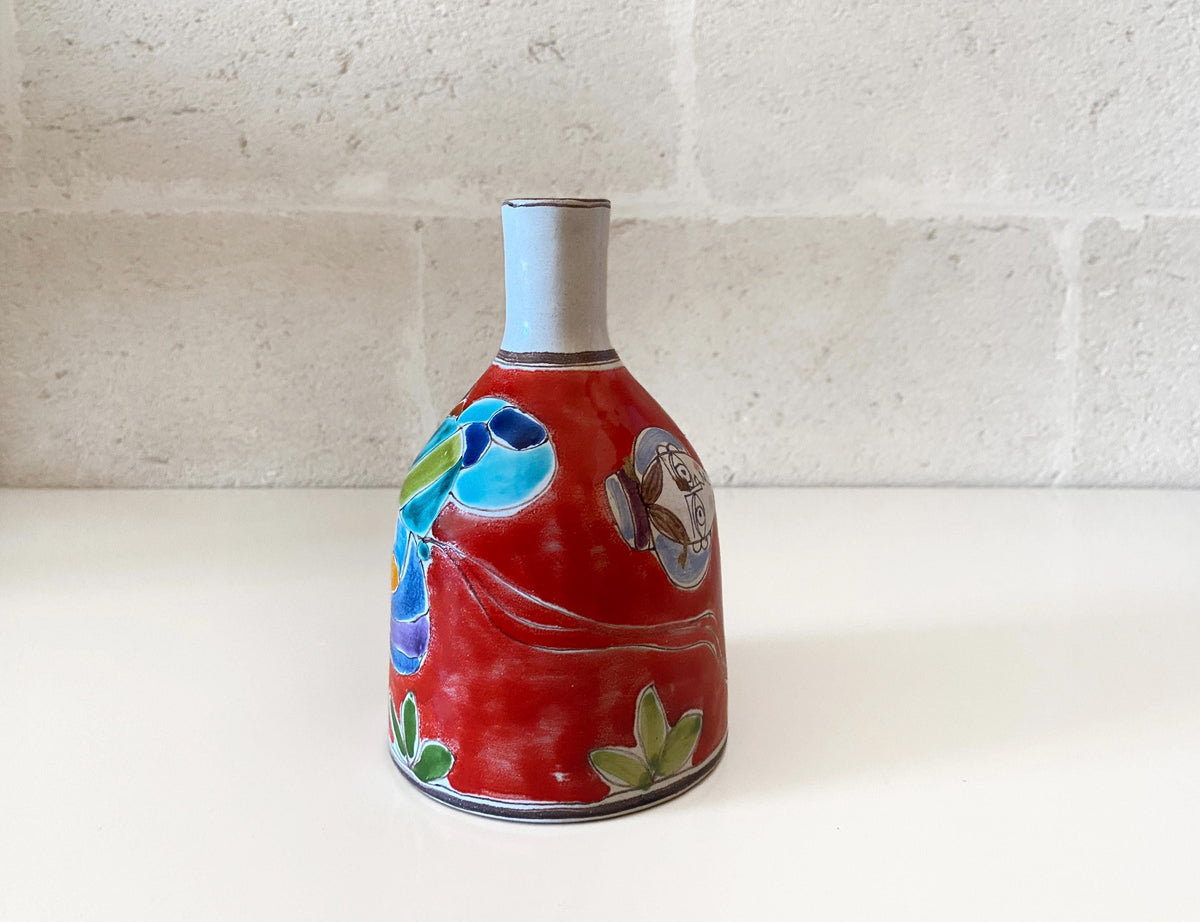Vintage De Simone Ceramic Vase, Hand Painted Sicilian Folk Art