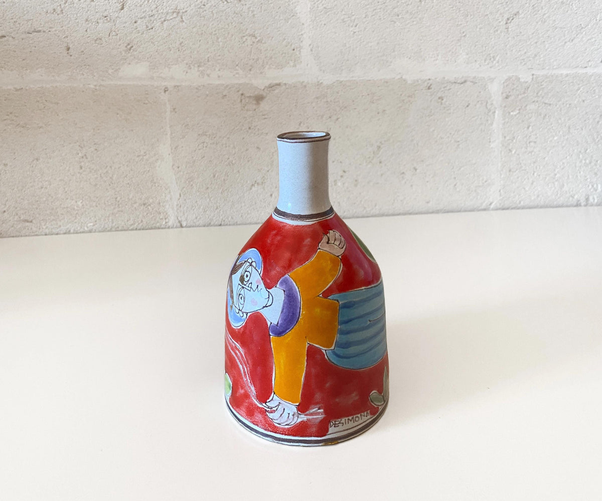 Vintage De Simone Ceramic Vase, Hand Painted Sicilian Folk Art