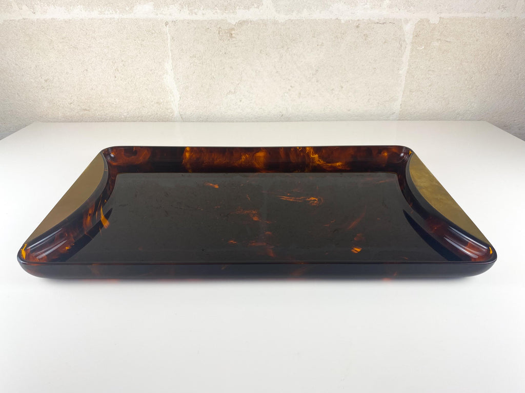 Vintage Guzzini Tortoiseshell Lucite & Brass Serving Tray – Large,  Italian Modernist Design