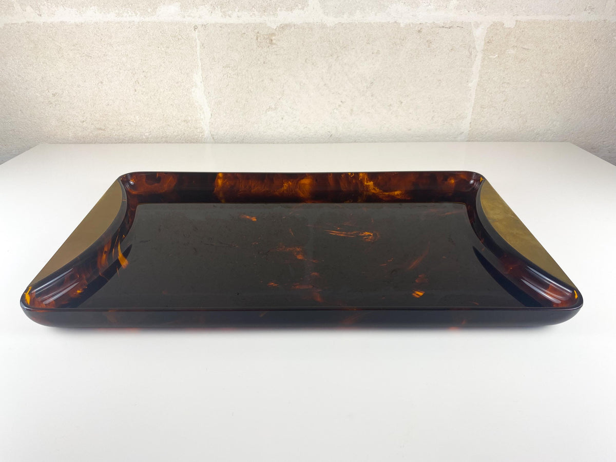 Vintage Guzzini Tortoiseshell Lucite & Brass Serving Tray – Large,  Italian Modernist Design
