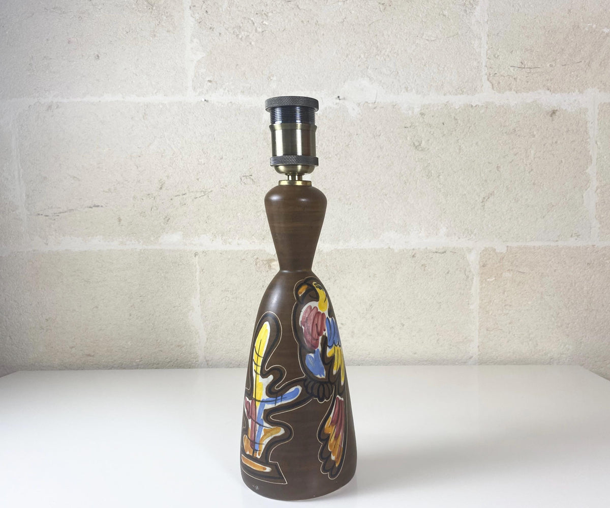 Lampe vintage en céramique italienne, perroquets peints à la main par Ceramiche Campione