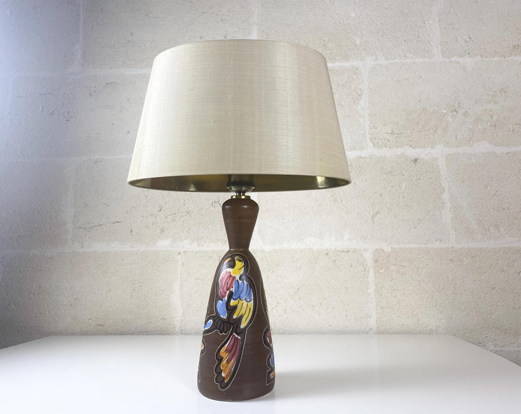 Vintage Italian Ceramic Lamp, Ceramiche Campione Hand-Painted Parrots