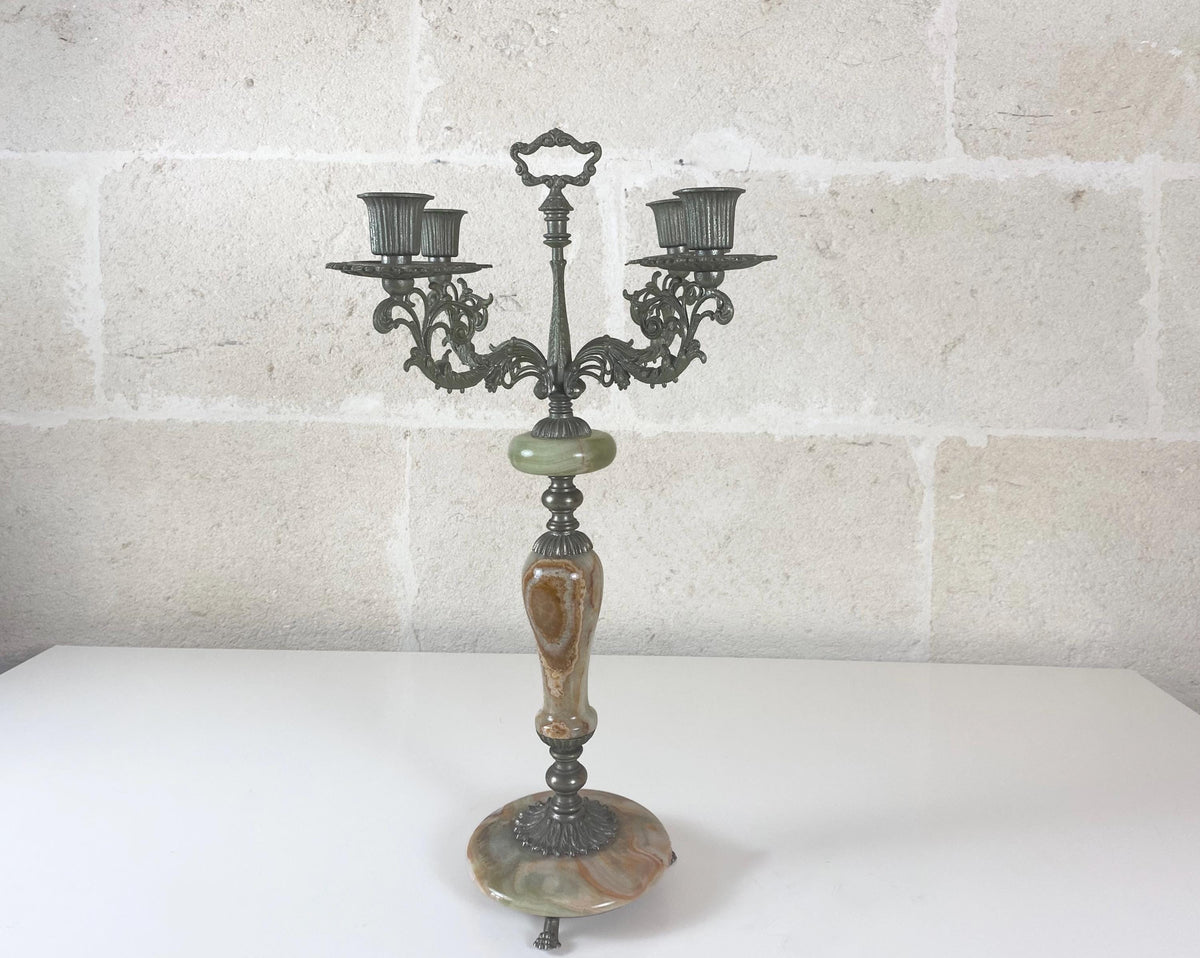 Large Vintage Italian Onyx Four-Arm Candelabrum, Neoclassical Revival