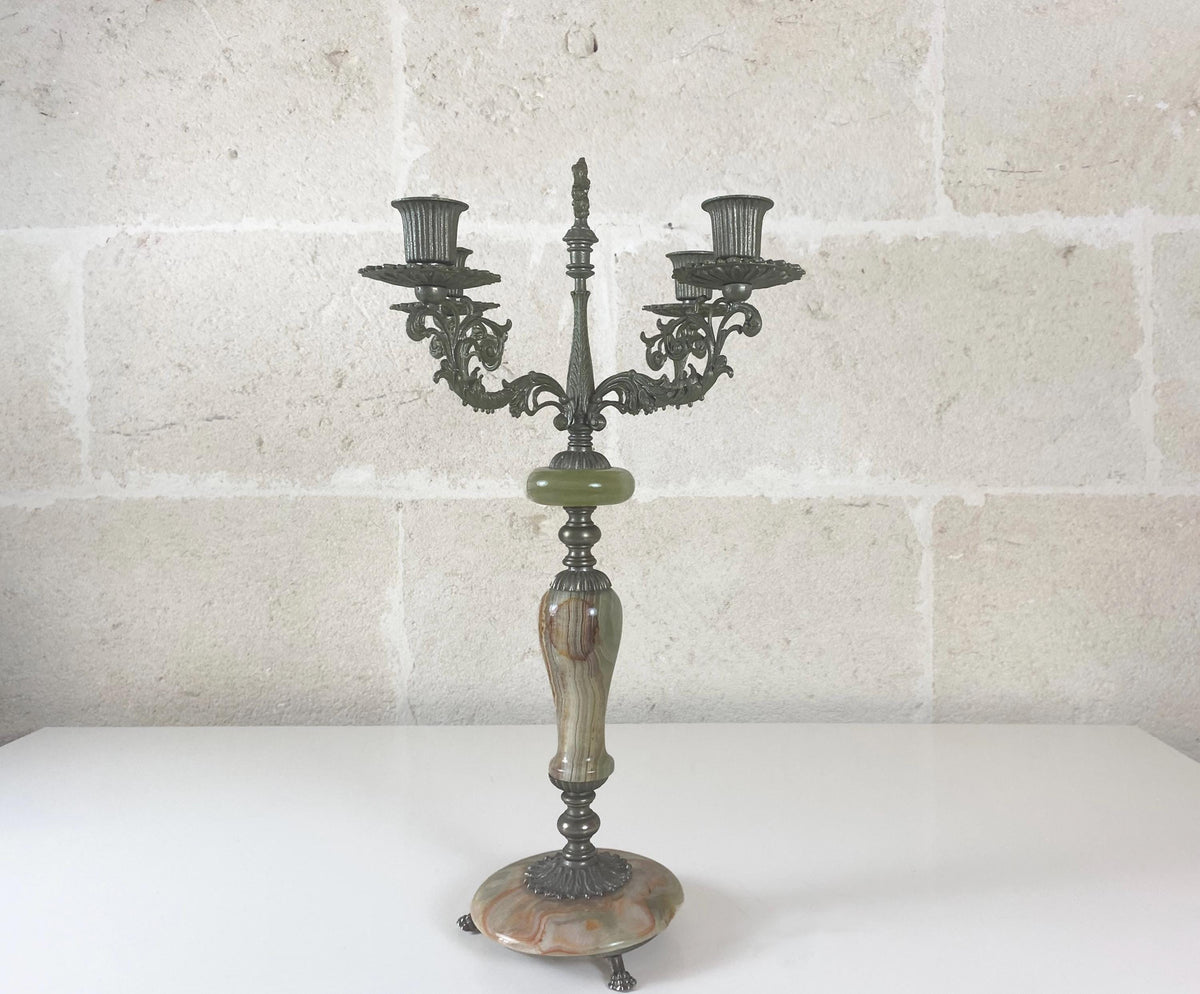 Large Vintage Italian Onyx Four-Arm Candelabrum, Neoclassical Revival