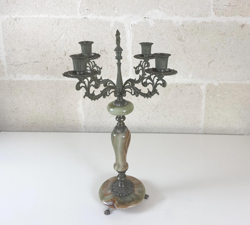 Large Vintage Italian Onyx Four-Arm Candelabrum, Neoclassical Revival