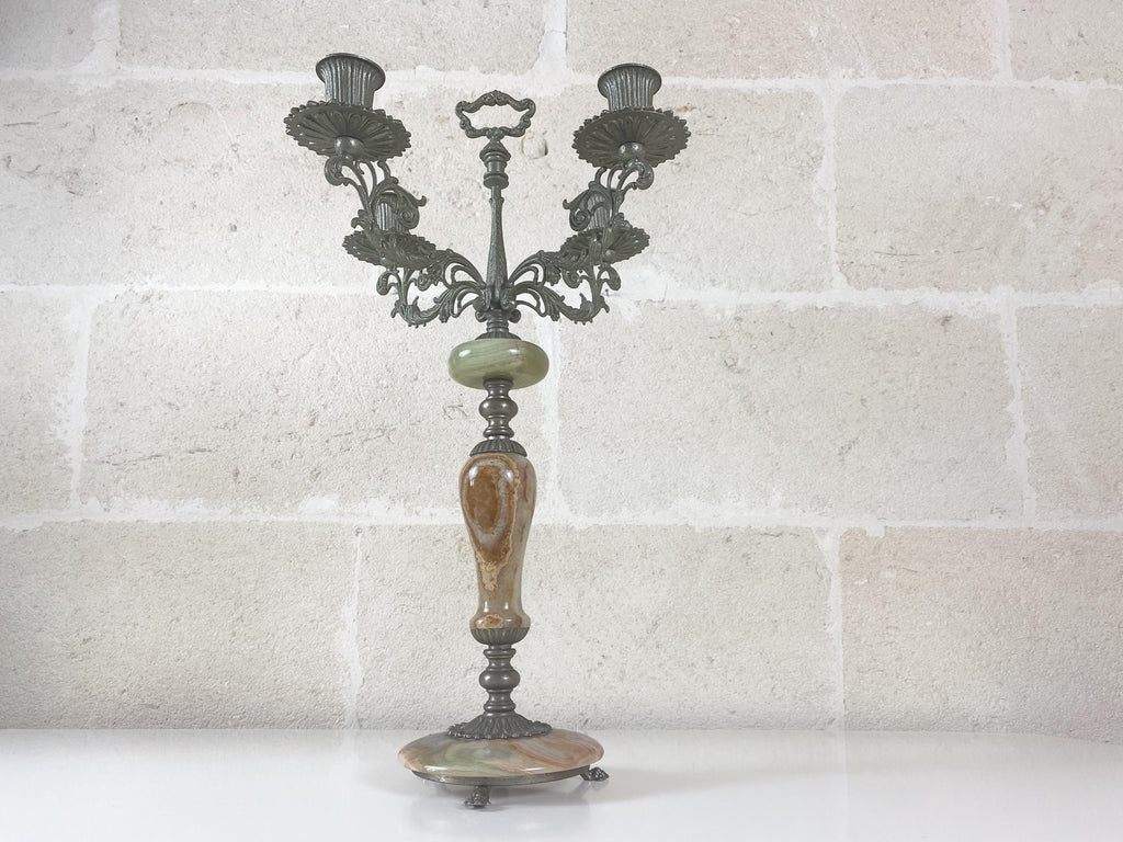 Large Vintage Italian Onyx Four-Arm Candelabrum, Neoclassical Revival