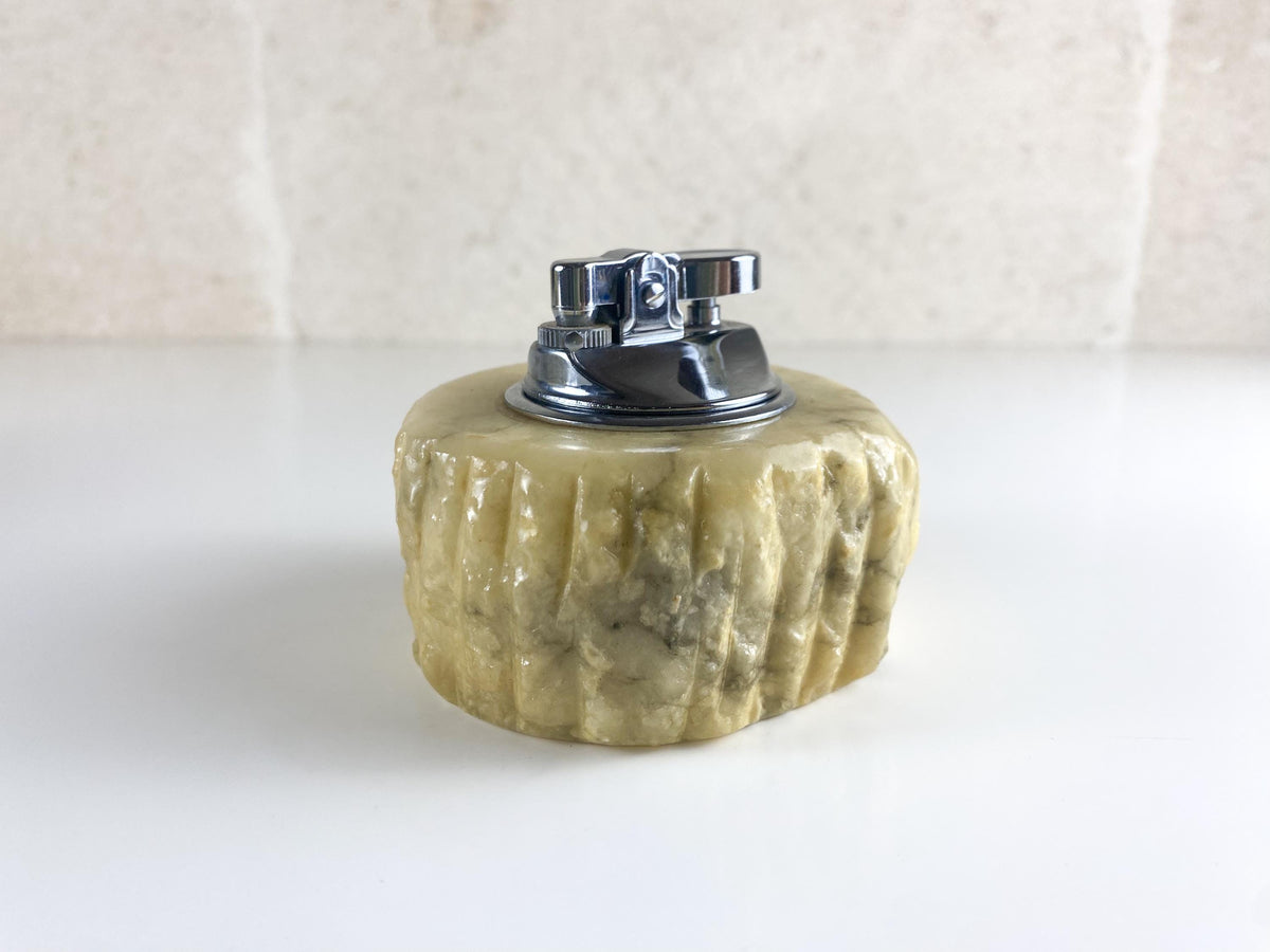 Conjunto vintage de alabastro italiano – Cuenco escultural, caja de piedra y encendedor de mesa – Atribuido a Romano Bianchi