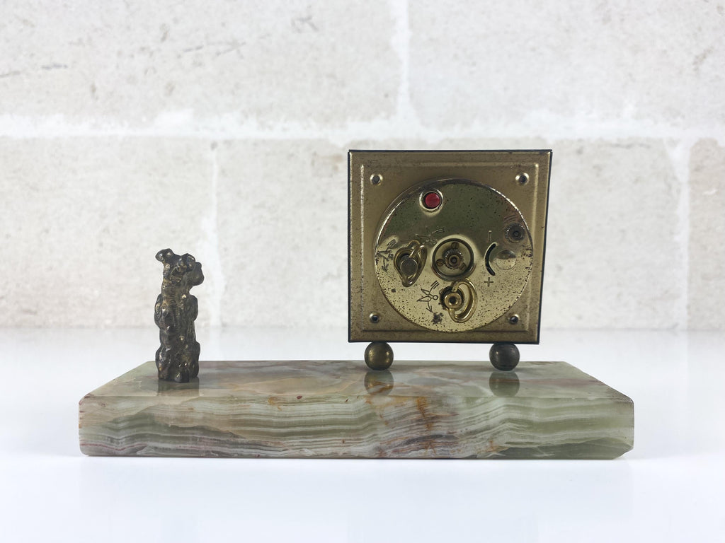 Vintage italienische Onyx-Tischuhr mit Scottie-Hund