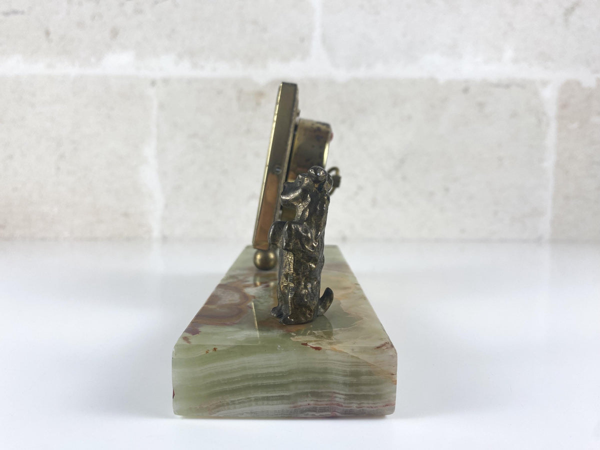 Vintage italienische Onyx-Tischuhr mit Scottie-Hund