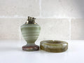 Vintage Italian Onyx Smoking Set – Hand-Carved Ashtray & Sculptural Brass Table Lighter