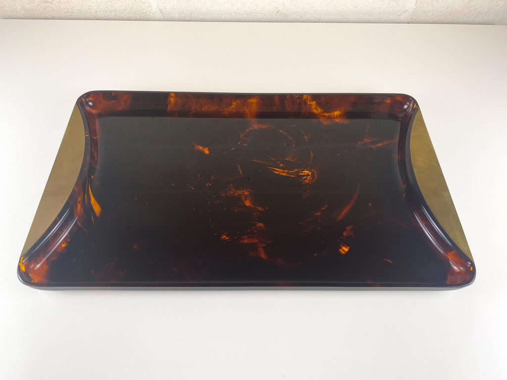 Vintage Guzzini Tortoiseshell Lucite & Brass Serving Tray – Large,  Italian Modernist Design
