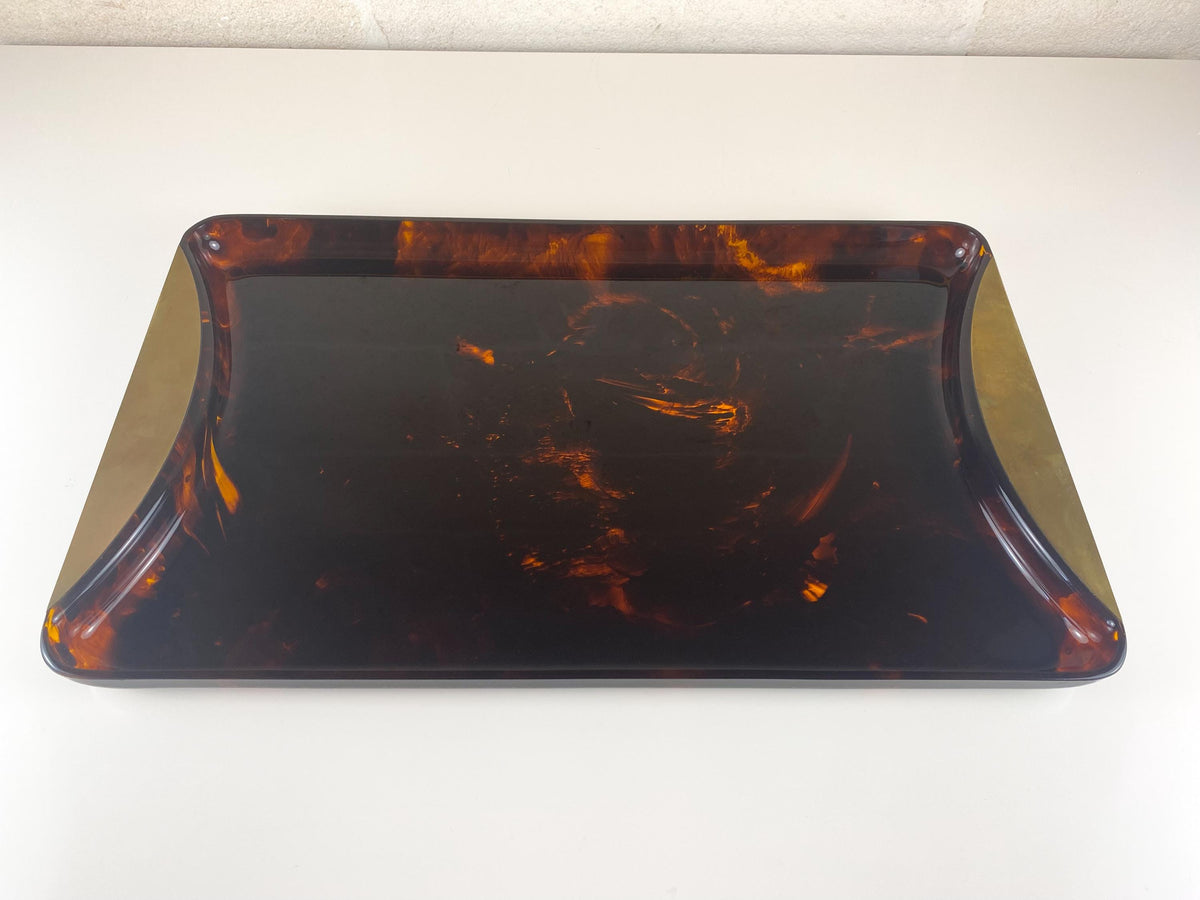 Vintage Guzzini Tortoiseshell Lucite & Brass Serving Tray – Large,  Italian Modernist Design