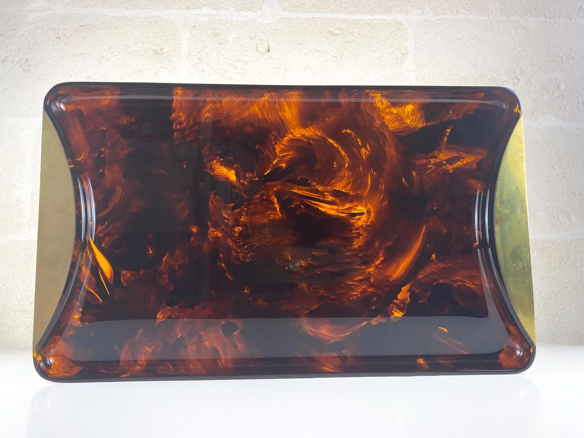 Vintage Guzzini Tortoiseshell Lucite & Brass Serving Tray – Large,  Italian Modernist Design