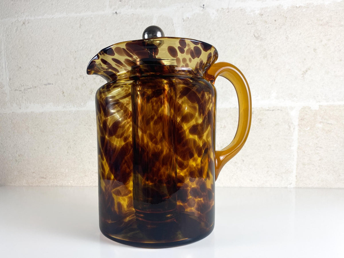 Carafe Christian Dior Home années 1960 en verre écaille de tortue – Pièce de verrerie italienne soufflée à la bouche avec compartiment à glaçons
