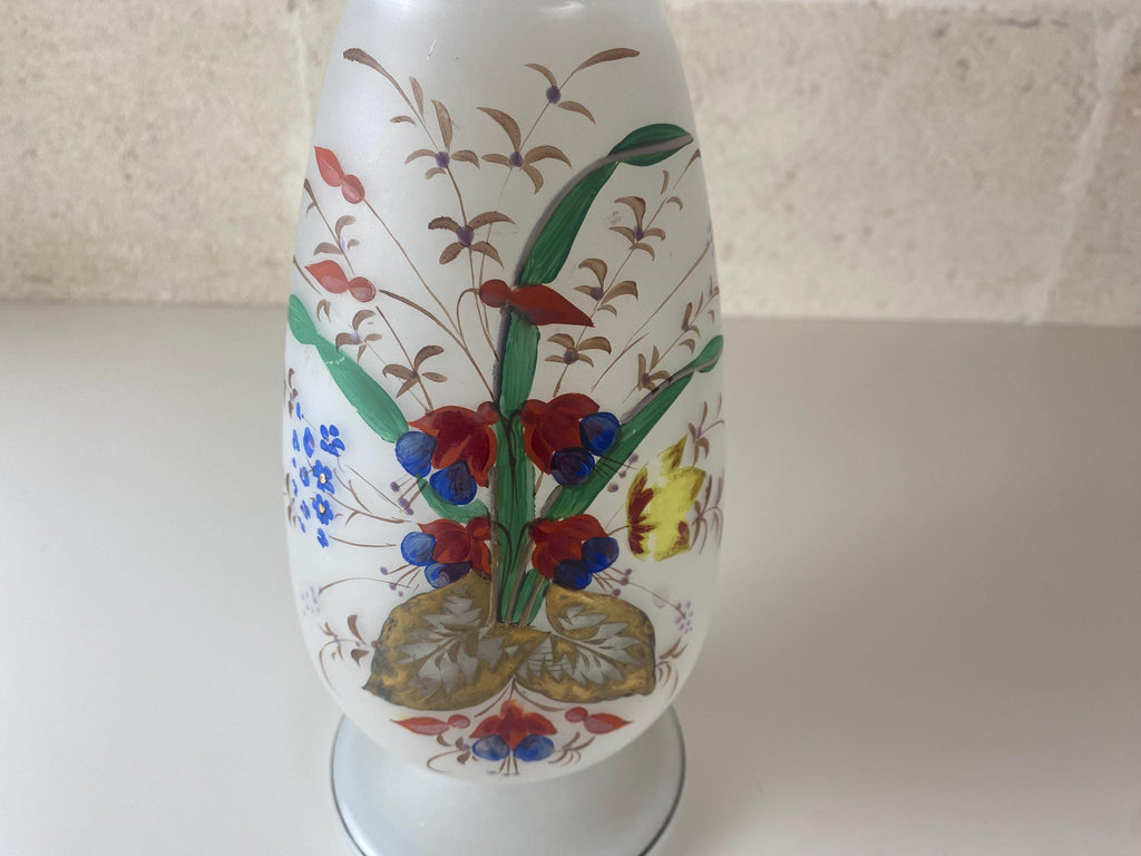 Grand vase ancien en verre opalin de style Bristol – Vase victorien à motifs floraux soufflé à la bouche
