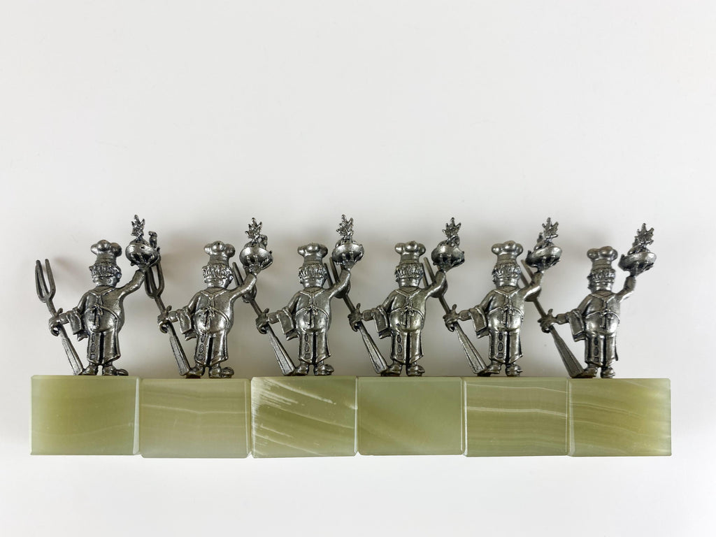 UnoAErre Platzkartenhalter aus 800er Silber, 6er-Set aus den 1950er Jahren auf Onyx, im Etui