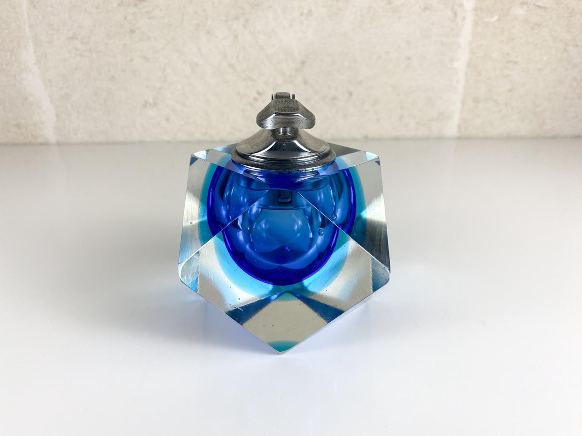 Encendedor de mesa de cristal de Murano Sommerso facetado de Alessandro Mandruzzato, años 70