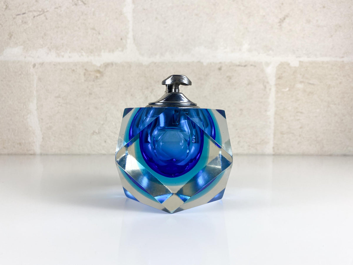Encendedor de mesa de cristal de Murano Sommerso facetado de Alessandro Mandruzzato, años 70
