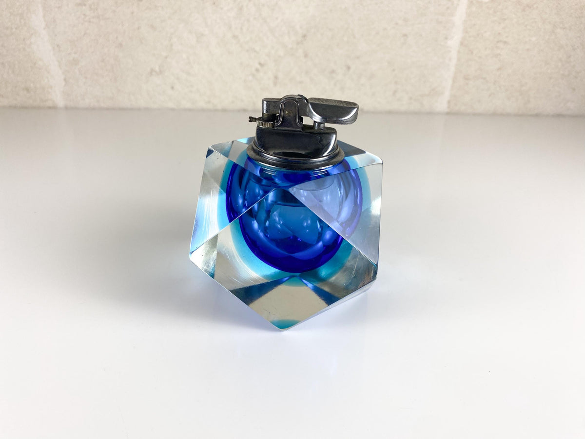 Encendedor de mesa de cristal de Murano Sommerso facetado de Alessandro Mandruzzato, años 70
