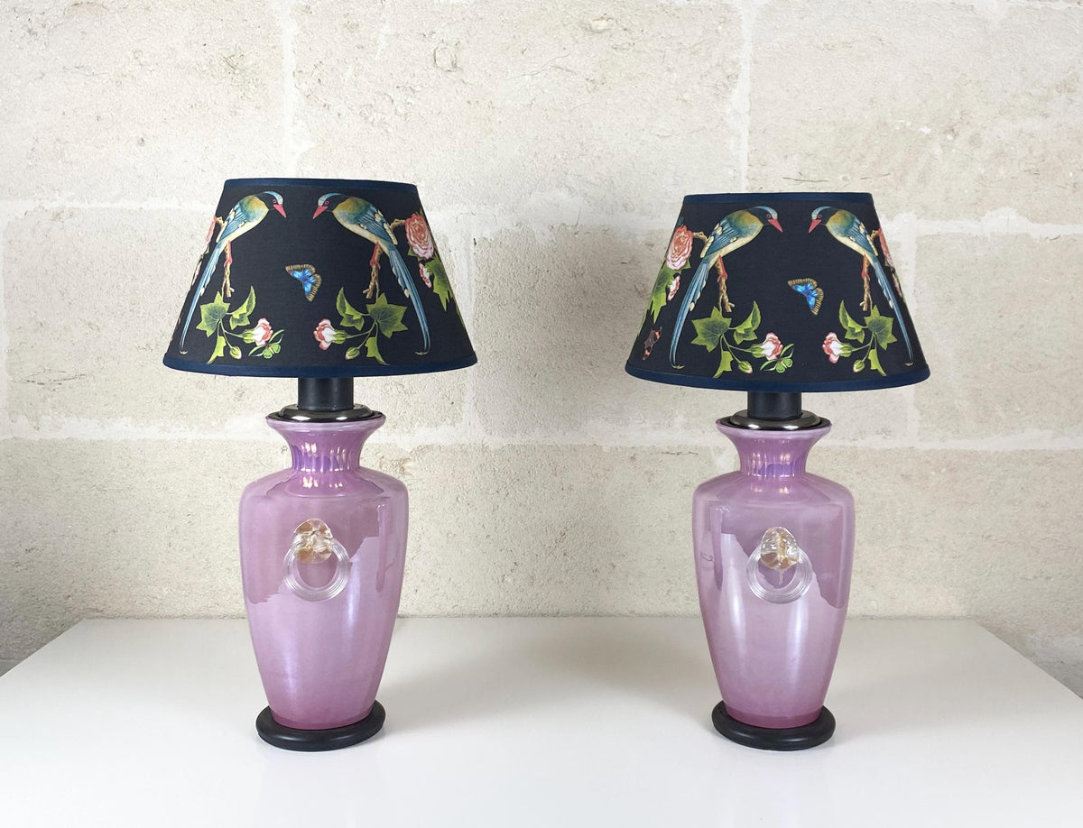 Pair of Murano Double-Lit Table Lamps, 1970s Lavender Lustre Glass, Cenedese & Albarelli Attributed