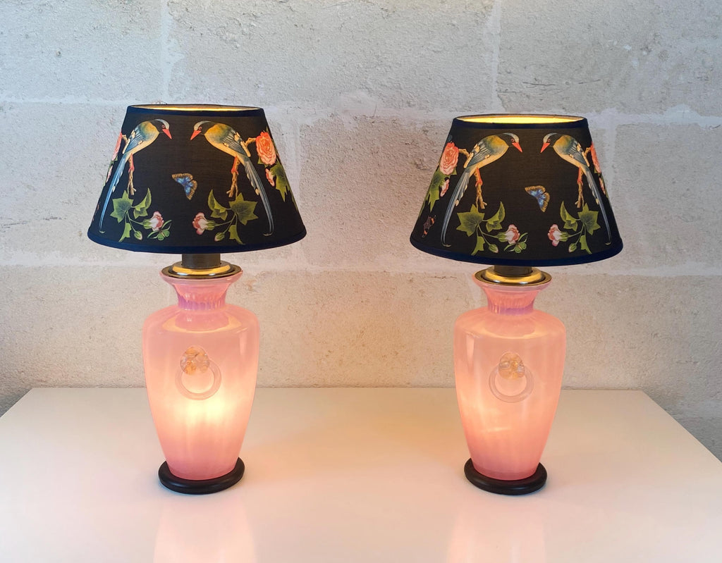 Pair of Murano Double-Lit Table Lamps, 1970s Lavender Lustre Glass, Cenedese & Albarelli Attributed