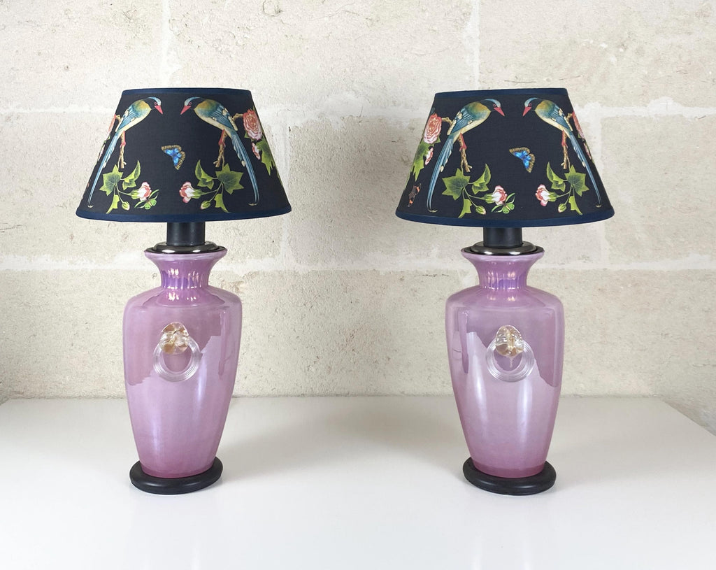 Pair of Murano Double-Lit Table Lamps, 1970s Lavender Lustre Glass, Cenedese & Albarelli Attributed