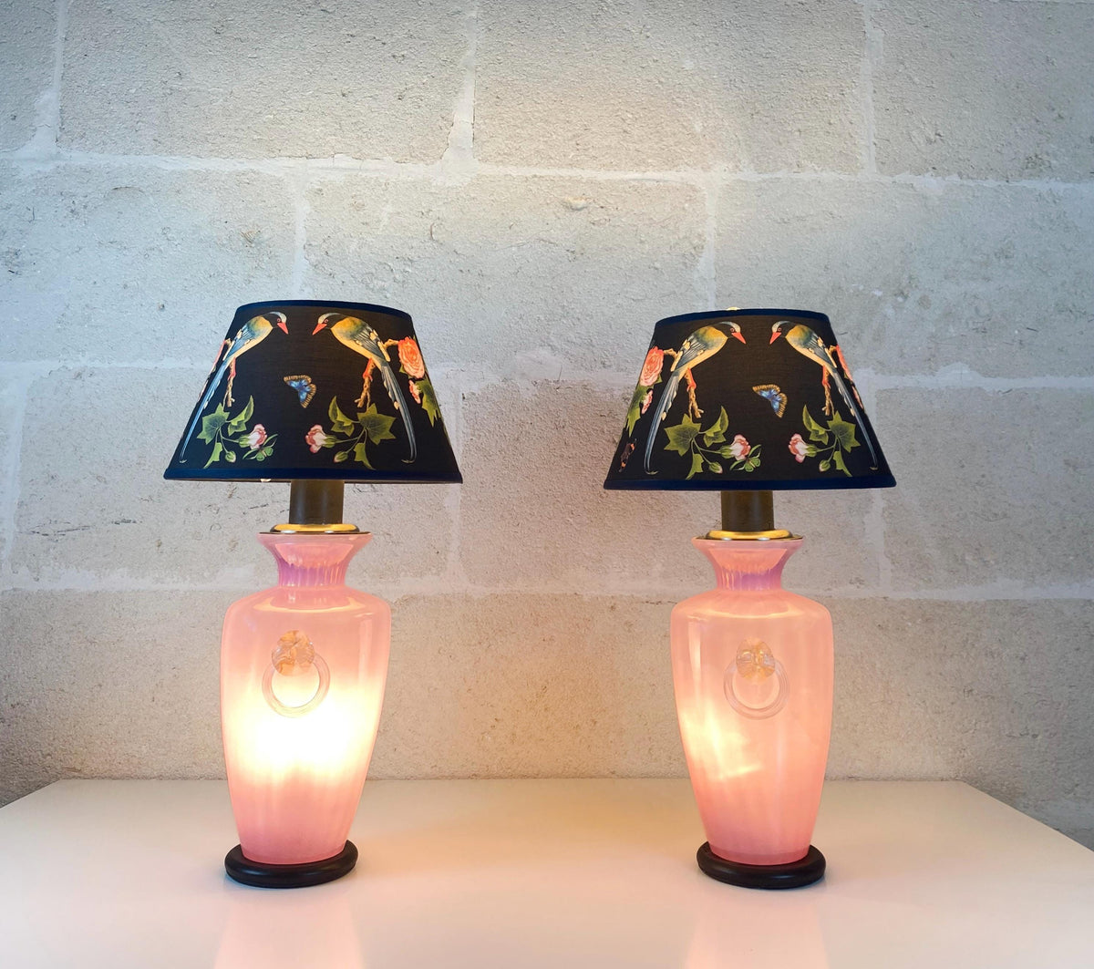 Pair of Murano Double-Lit Table Lamps, 1970s Lavender Lustre Glass, Cenedese & Albarelli Attributed