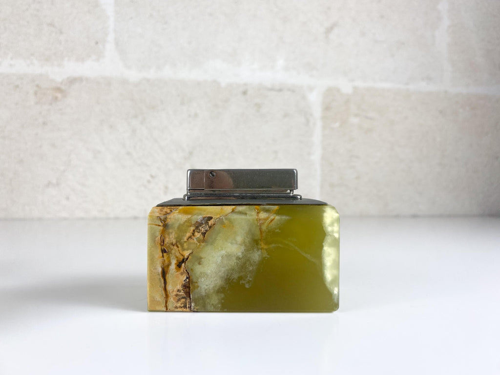 Vintage Green Onyx Table Lighter, 1960s Italian Stone Desk Lighter