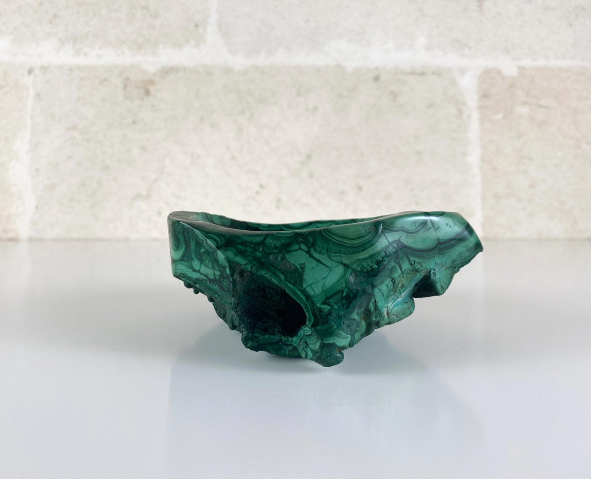 Vintage Congo Malachite Bowl, Natural Freeform Stone Vide Poche, 680g