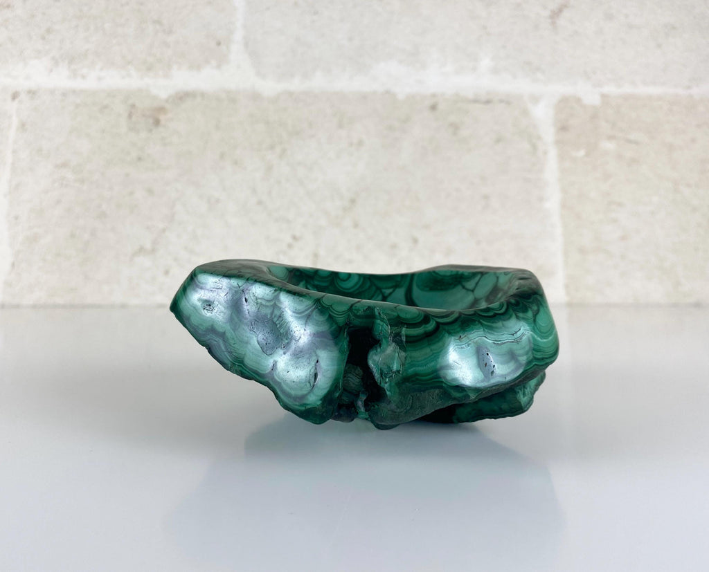 Vintage Congo Malachite Bowl, Natural Freeform Stone Vide Poche, 680g
