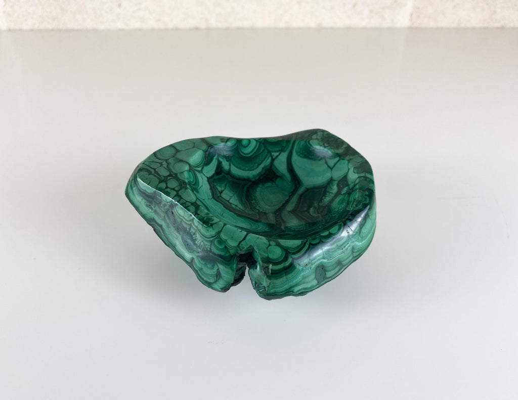 Vintage Congo Malachite Bowl, Natural Freeform Stone Vide Poche, 680g