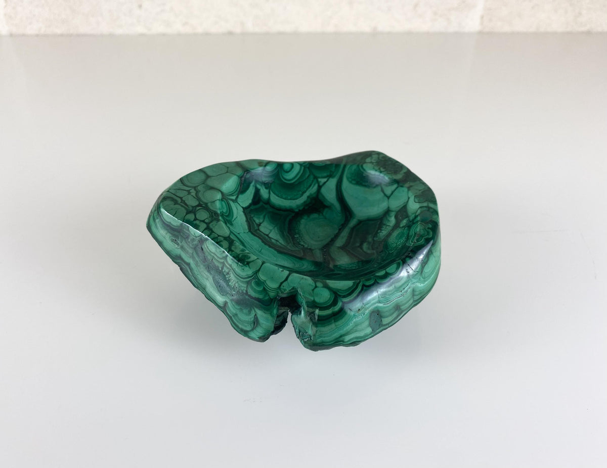 Vintage Congo Malachite Bowl, Natural Freeform Stone Vide Poche, 680g