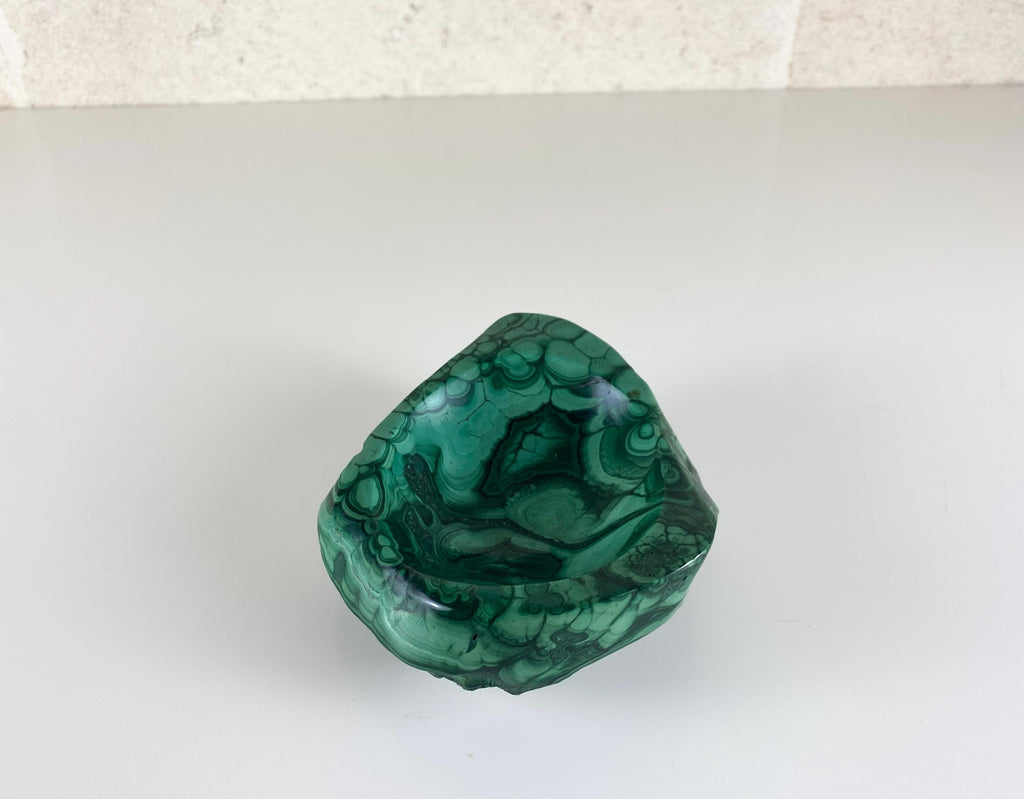 Vintage Congo Malachite Bowl, Natural Freeform Stone Vide Poche, 680g