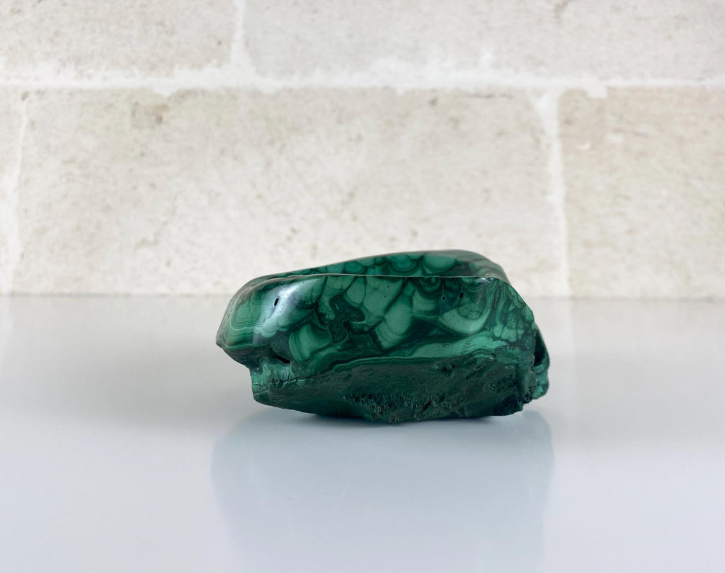 Vintage Congo Malachite Bowl, Natural Freeform Stone Vide Poche, 680g