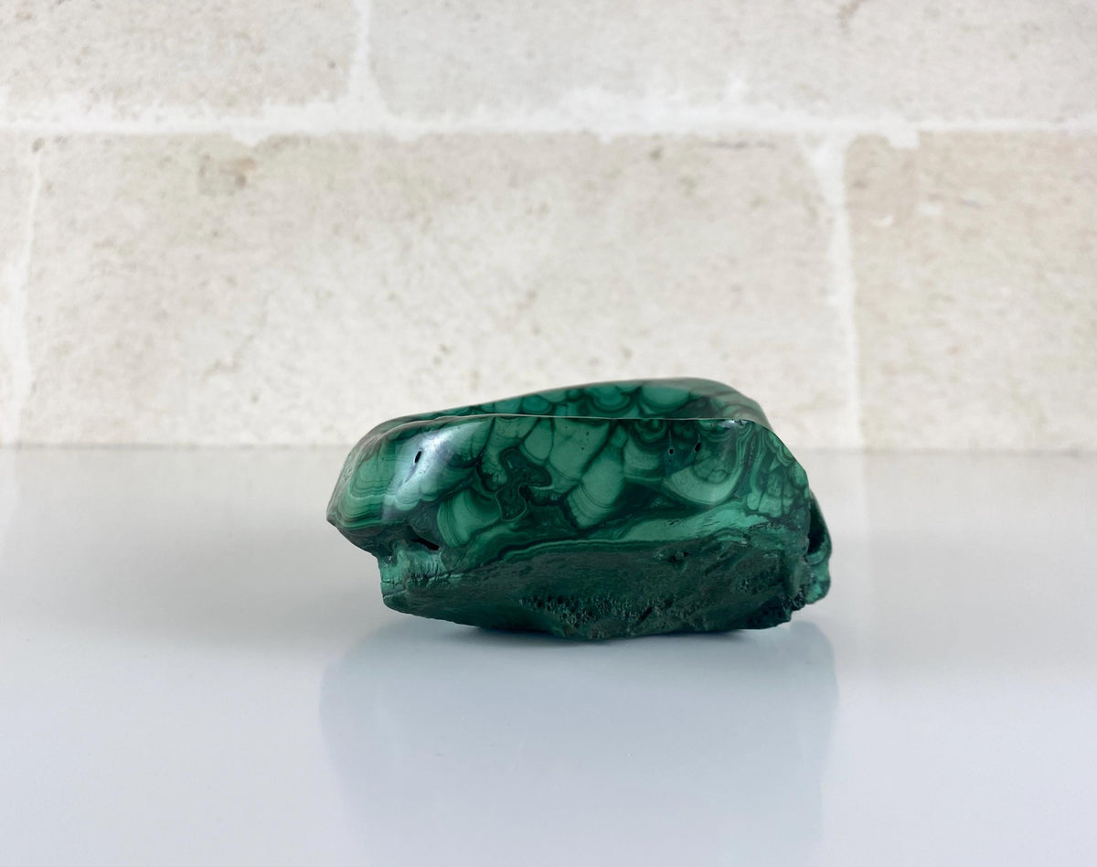 Vintage Congo Malachite Bowl, Natural Freeform Stone Vide Poche, 680g