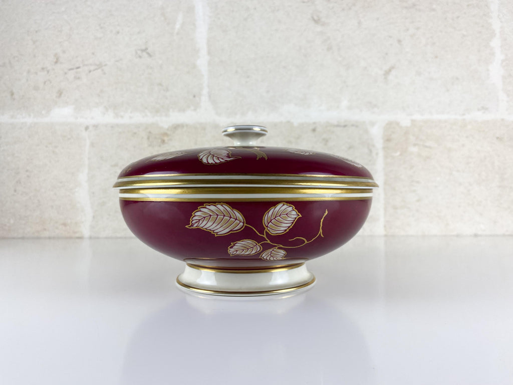 Vintage Rosenthal Lidded Box, 1933 Design, Art Deco Winifred 1950s, Burgundy Gold
