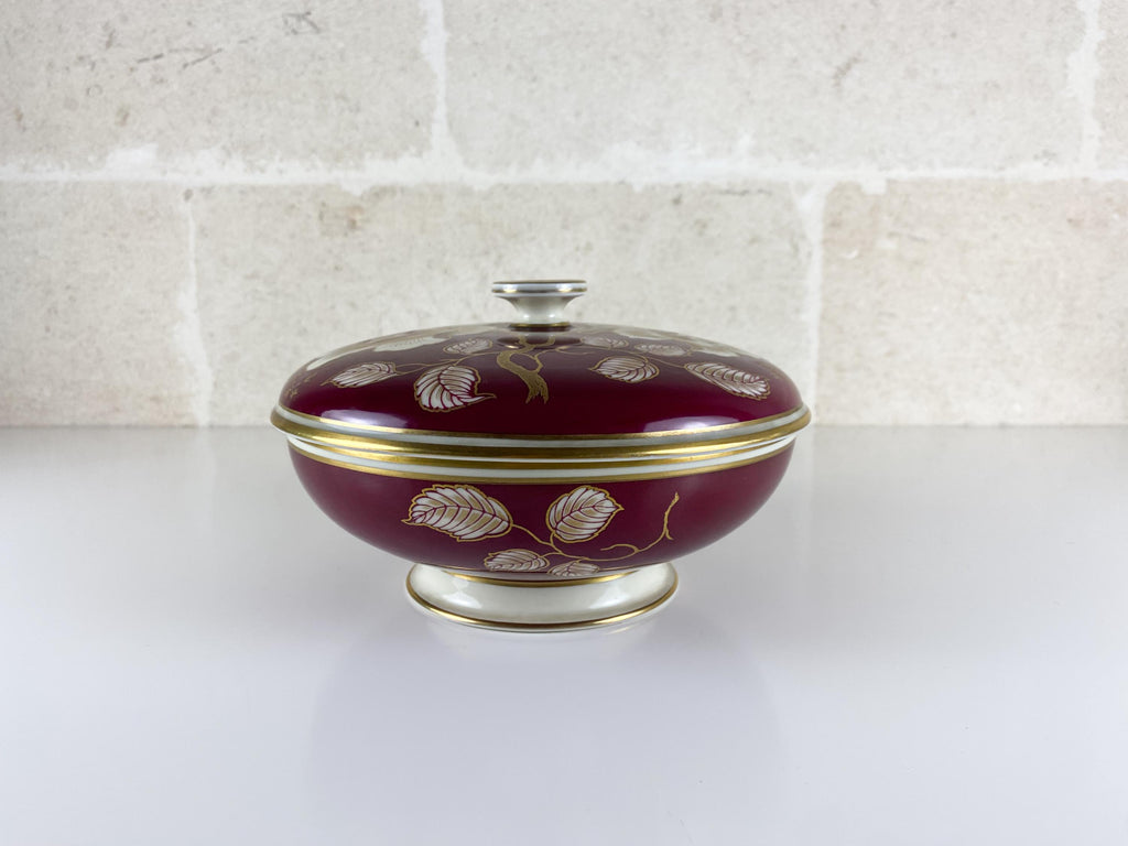 Vintage Rosenthal Lidded Box, 1933 Design, Art Deco Winifred 1950s, Burgundy Gold