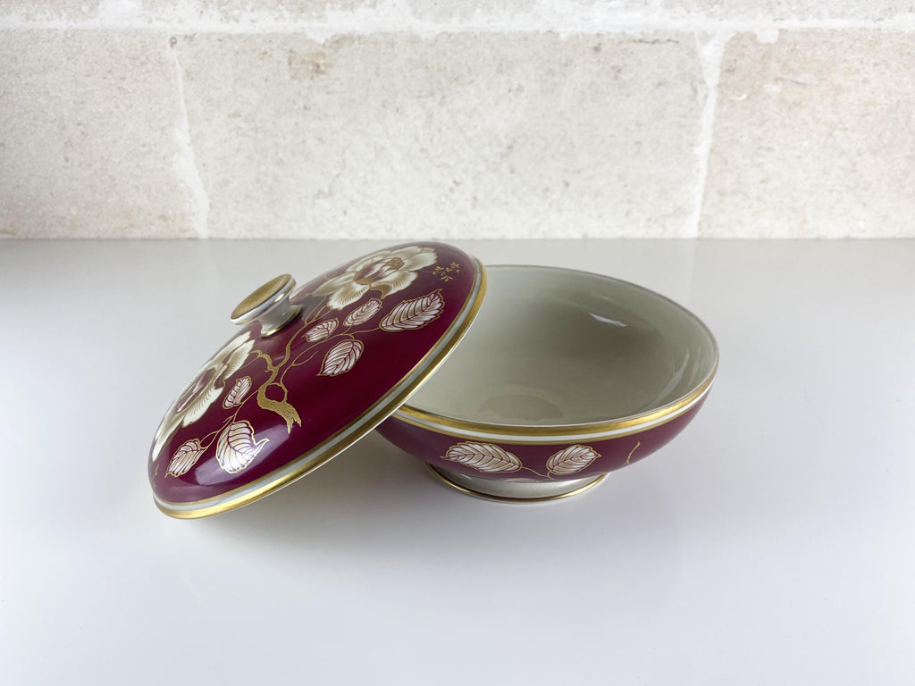 Vintage Rosenthal Lidded Box, 1933 Design, Art Deco Winifred 1950s, Burgundy Gold